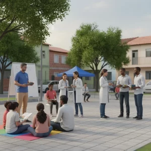 ilustração de ações sociais comunitárias promovidas por entidades sem fins lucrativos